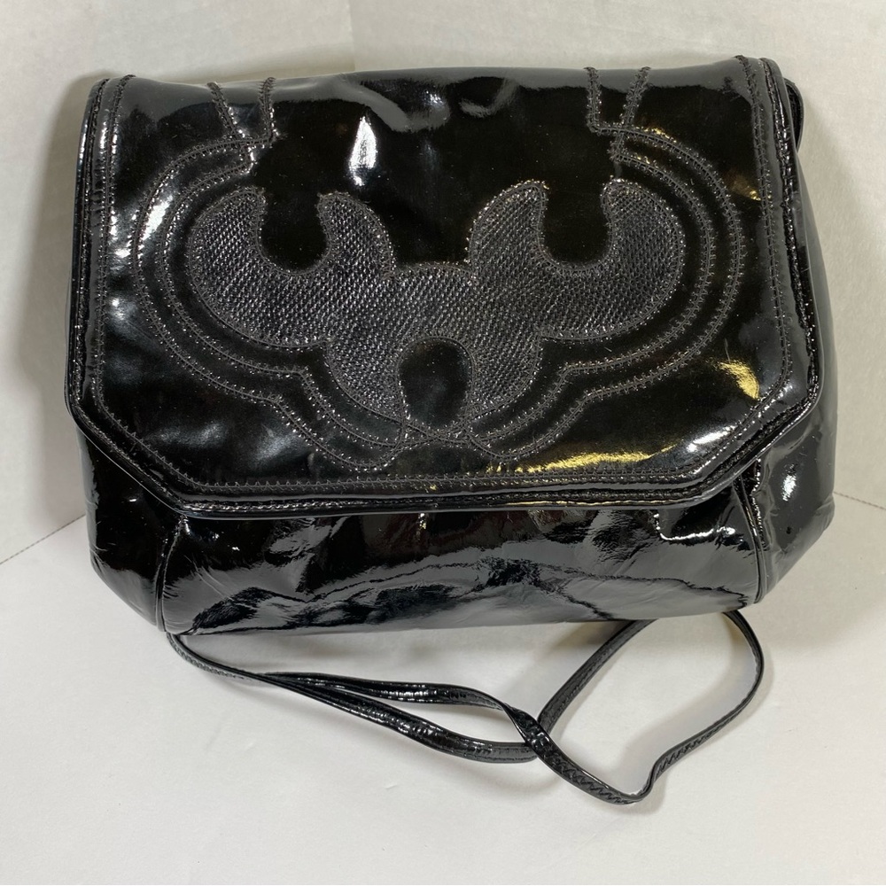 Sharif Vintage Black Leather Purse Crossbody bag Glossy Touch Clutch